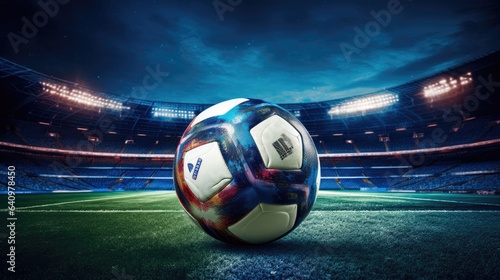 Tradition soccer ball on a stadium. Generative AI