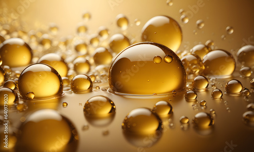 Oil bubbles background bubbling drops of gold liquid. AI generative