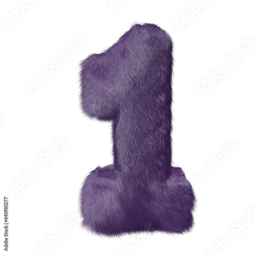 Symbol made of purple fur. number 1