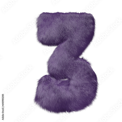 Symbol made of purple fur. number 3
