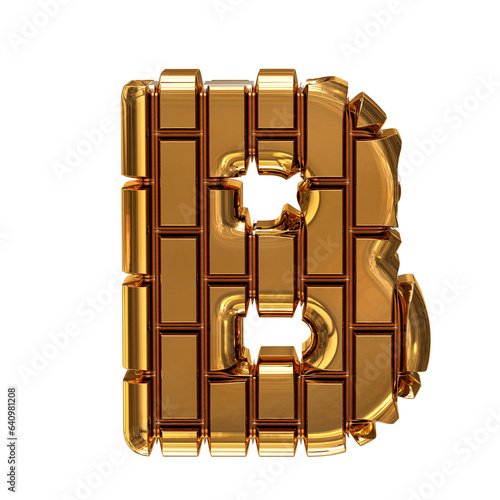 Symbol made of gold vertical bricks. letter b