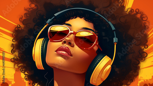 black woman listening to music with headphones