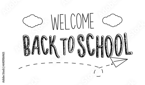 Back to School background illustration with icon doodle paper airplane and clouds and doodle sketch text