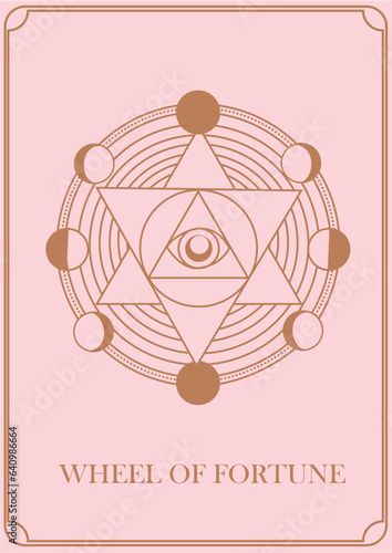 Pink Tarot Card Minimalist Vector Illustration, Wheel Of Fortune	