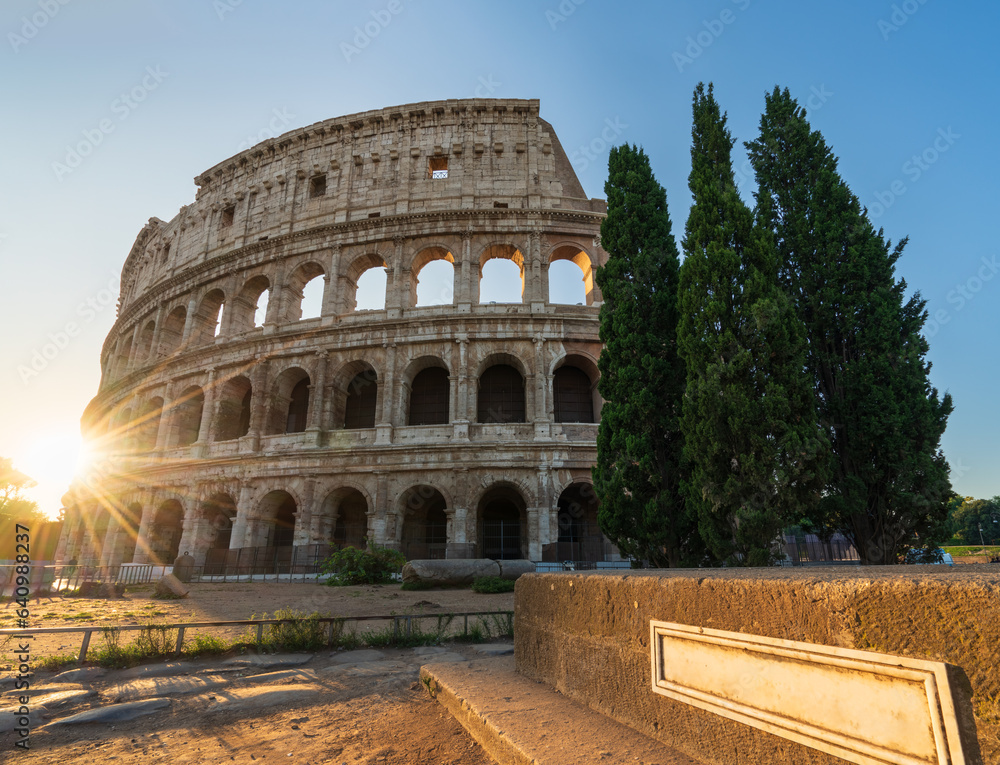 Colosseum in Rome at sunrise, Italy, Europe