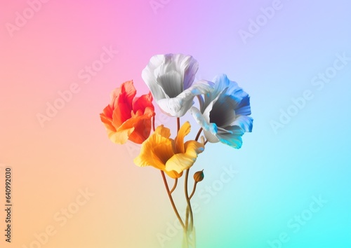 Rainbow coloured flowers on a gradient rainbow minimalist background