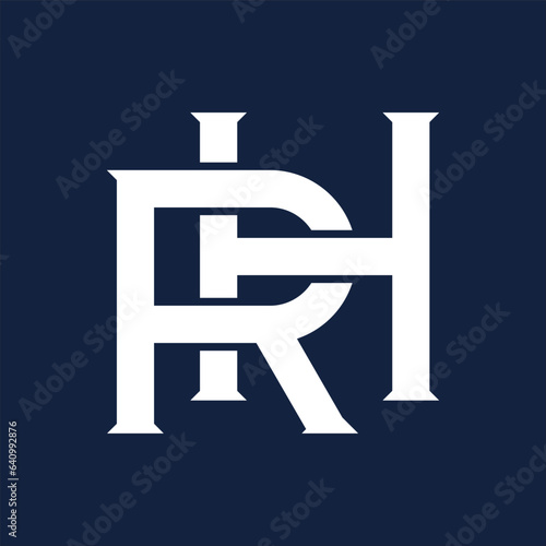Initial letter H, R, HR or RH overlapping, interlock, monogram logo, black color on white background