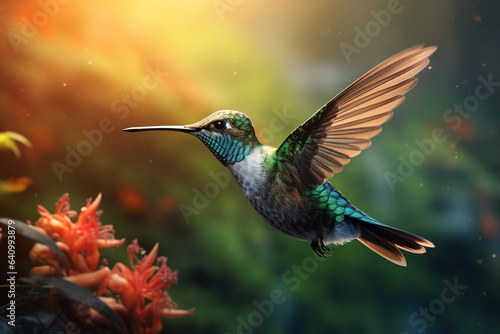 Image of a hummingbird flying, Bird, Wildlife Animals., Generative AI, Illustration. © yod67