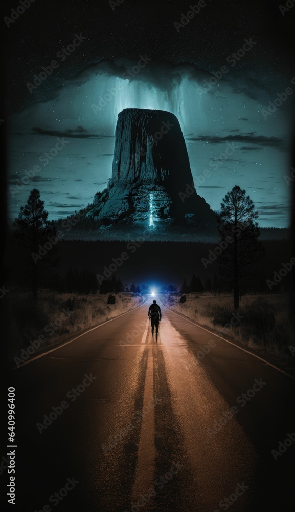 Devils Tower UFOs Illuminate the Angry Norwegian Night Sky Stock Photo ...