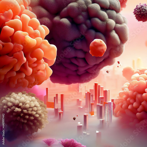 Future Worlds · Cartoon Digital Drawing of Alien Landscape in Warm Color Palette · Bio Forms