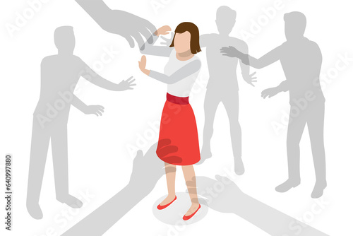 3D Isometric Flat  Conceptual Illustration of Sexual Harassment, Violence Against Women