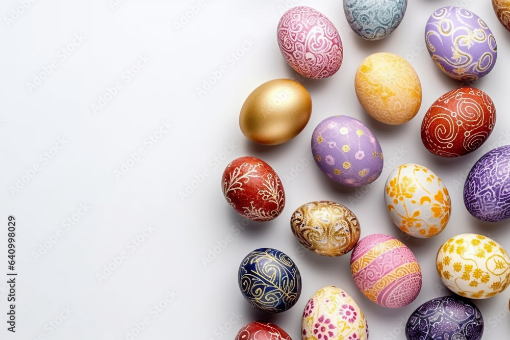 Decorative Easter eggs on white background, space for text. Top view Decorative Easter eggs on white background, space for text. Top view