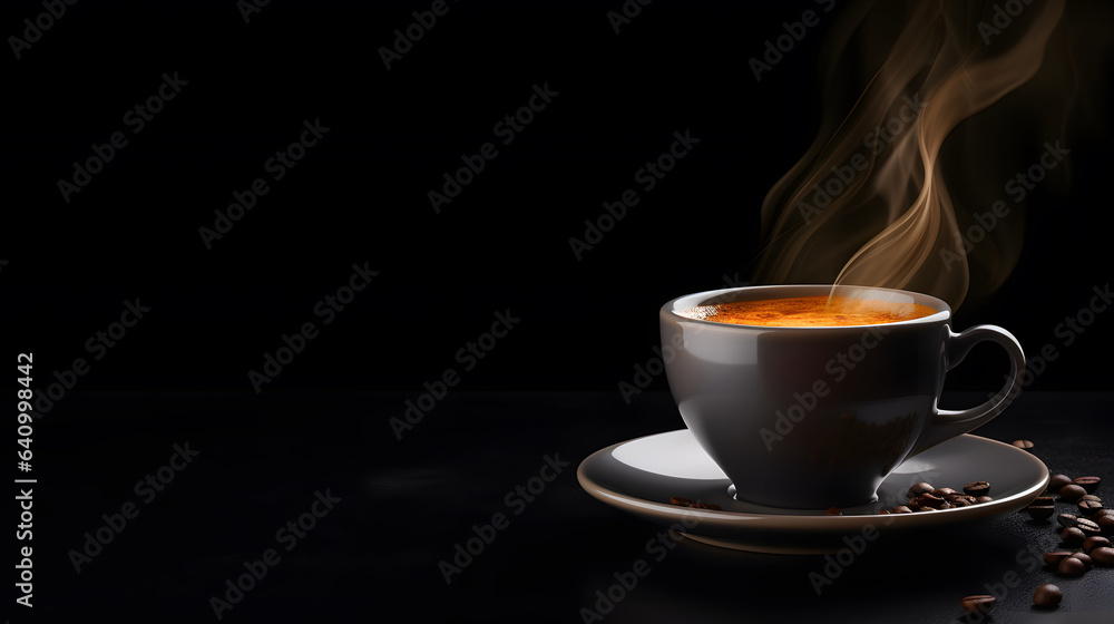 cup hot coffee with coffee bean on black background cup hot coffee with coffee bean on black background