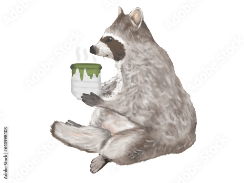 まったりお茶を飲むアライグマ