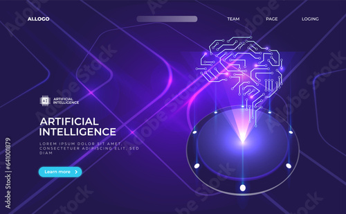 Artificial Intelligence banner, big data, cloud computing, machine learning, information mining concept isometric icon, vector