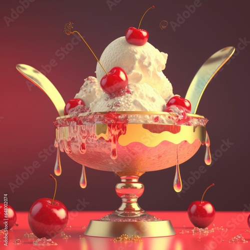 Ice Cream Sundae with Glistening Cherries and Marshmallows: A Delicious Treat