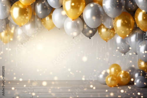 Shimmering Metallic Balloon Backdrop: Elegant Gold and Silver Party Decor with Sparkles