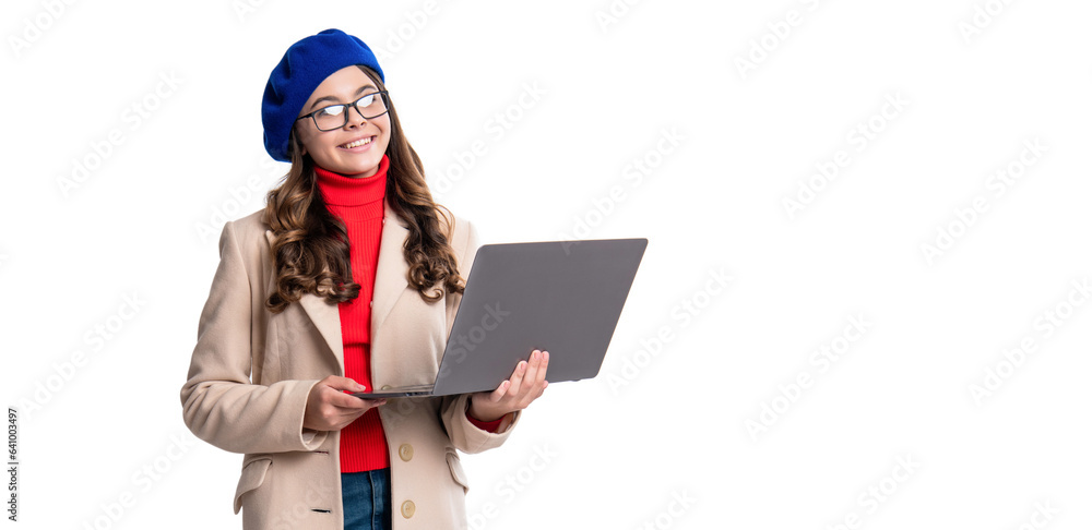 online education for girl with laptop. blogging. school blog. school girl having education online. back to school. go to school in autumn. teen girl study online. knowledge and education. copy space online education for girl with laptop. blogging. school blog. school girl having education online. back to school. go to school in autumn. teen girl study online. knowledge and education. copy space