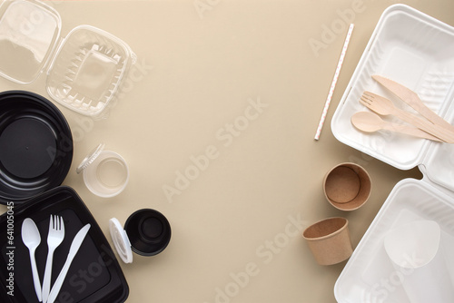 Plastic vs biodegradable take out food containers photo