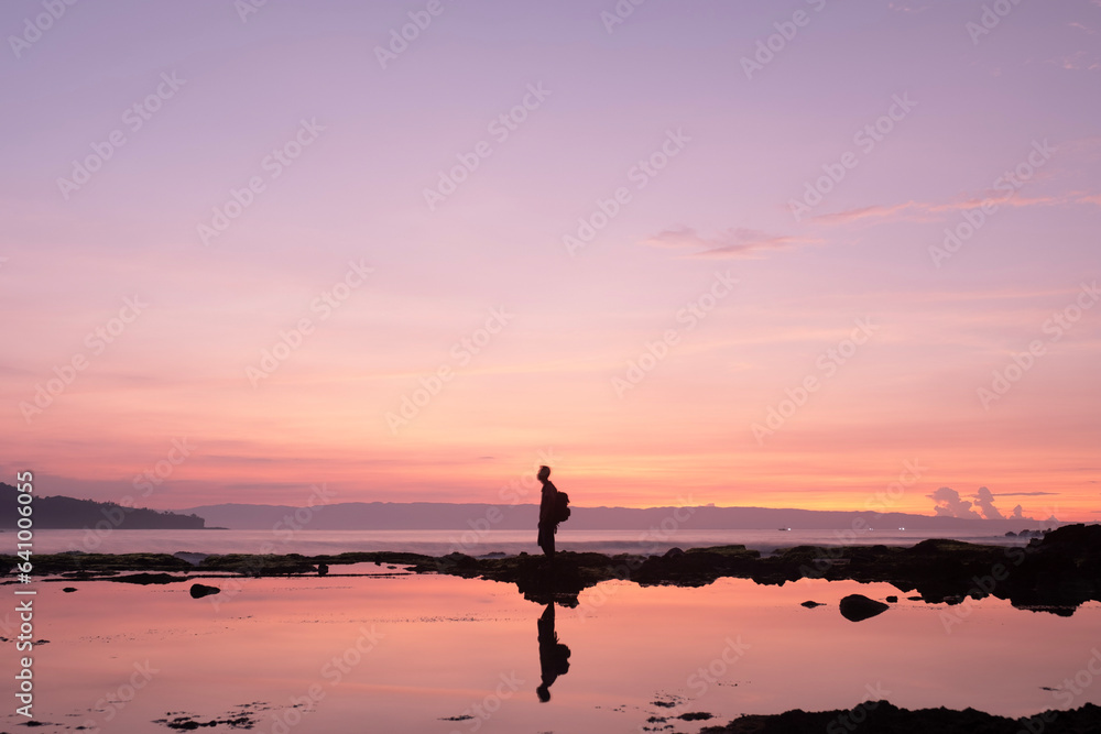 Sawarna beach,west Java,Indonesia, beautiful beach with coral reefs dotted with greenery 