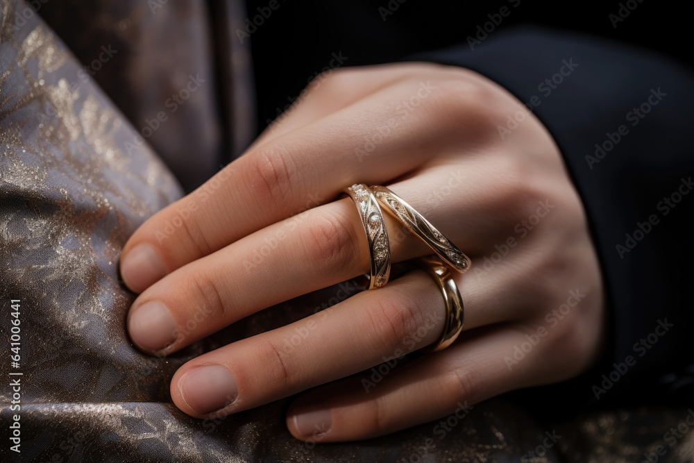 Fototapeta premium Couple wearing wedding ring at wedding day of them.