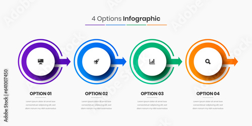 Vector Business Infographic Presentation Template with Abstract Design, 4 Options and Icons