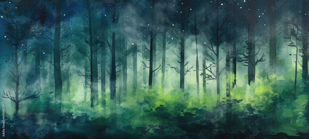 Naklejka premium Abstract Watercolor dark forest green Art Painted Background generative ai