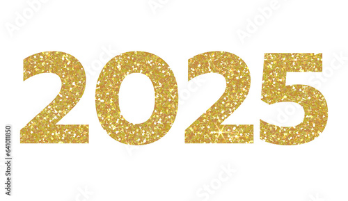 2025 Golden glitter symbol on transparent background. 2025 YEAR. Design for decorating, background, wallpaper, illustration.