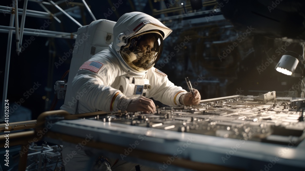 Male astronaut with glass helmet by AI generate. Male astronaut with glass helmet by AI generate.