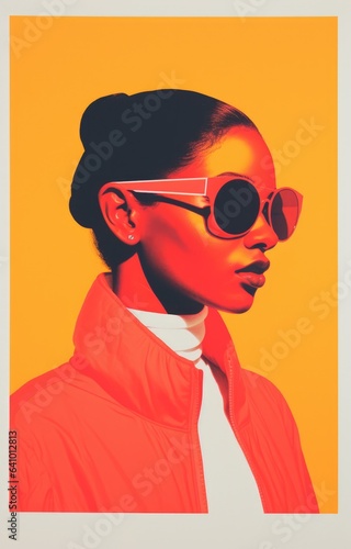 Girl in sunglasses, retro style fashion poster illustration — Risograph print
