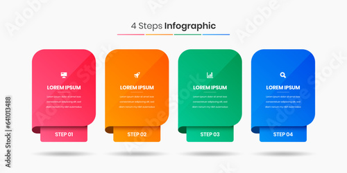 Vector Business Infographic Presentation Template with Abstract Design, 4 Steps and Icons