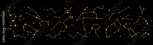 Night sky map  star constellation border. Mystic astrology. Vector detailed chart displaying positions of celestial objects visible in night sky. Pattern for astronomy  esoteric  tarot  and magic