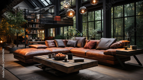 Living room loft in industrial style. © LomaPari2021