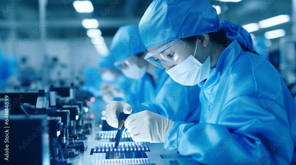 Women working in electronics factory by AI generate. Women working in electronics factory by AI generate.
