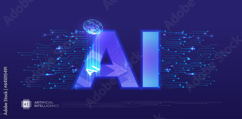 AI (Artificial Intelligence), Deep learning machine learning AI, Technological digital brain concept, Letter AI, Vector symbol AI Icon