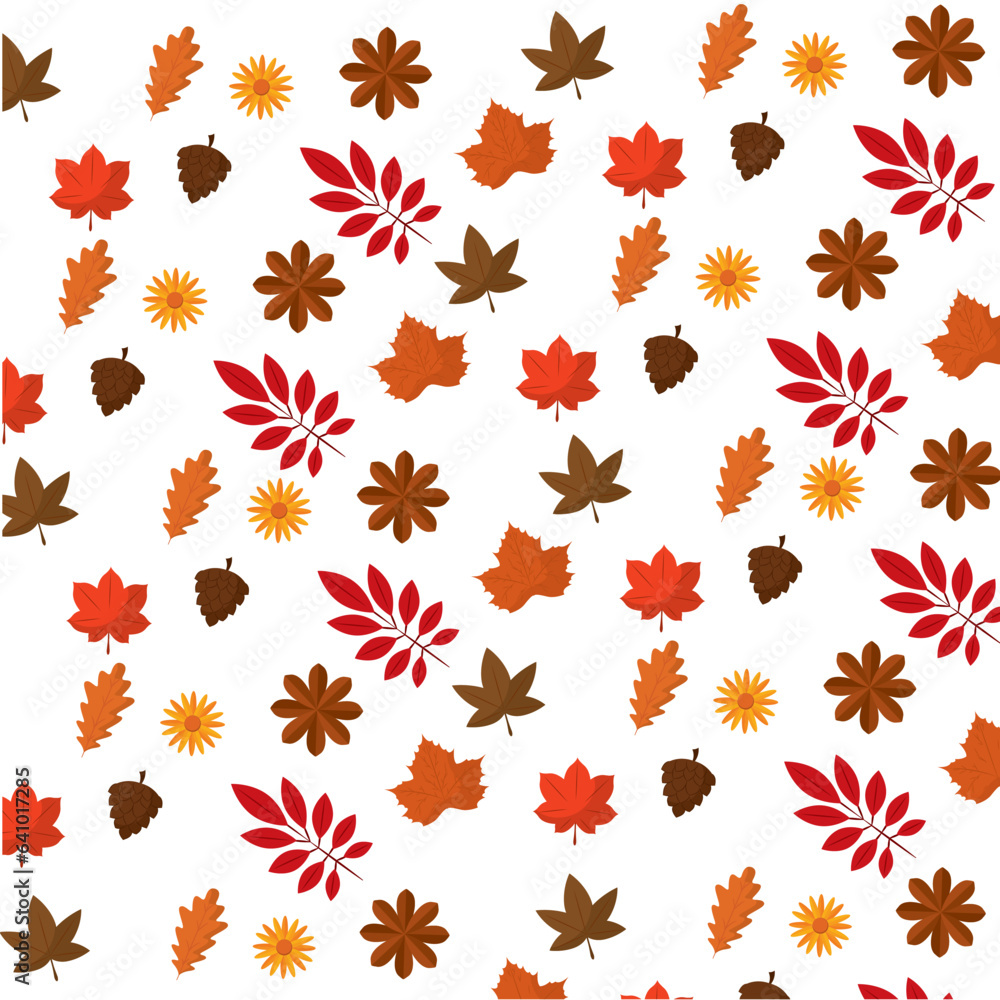Obraz premium Seamless pattern background with autumn leaf icons Vector