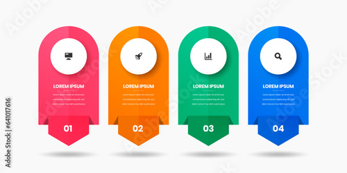 Vector Business Infographic Presentation Template with Abstract Design, 4 Numbers and Icons