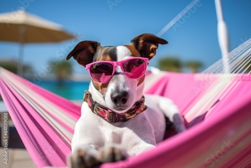Laid-Back Jack Russell: Unwinding on Vacation on the beach. Generative AI © Anthony Paz