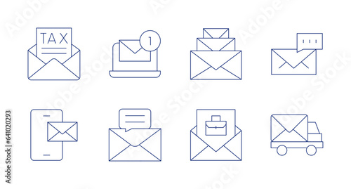 Mail icons. editable stroke. Containing email, emails, hired, mail, mail truck, sms, tax.