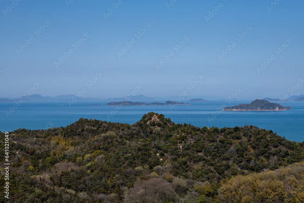 View of mountain and islands in the seto inland sea , view from Mt. eino ( saijo city, ehime, shikoku, japan )