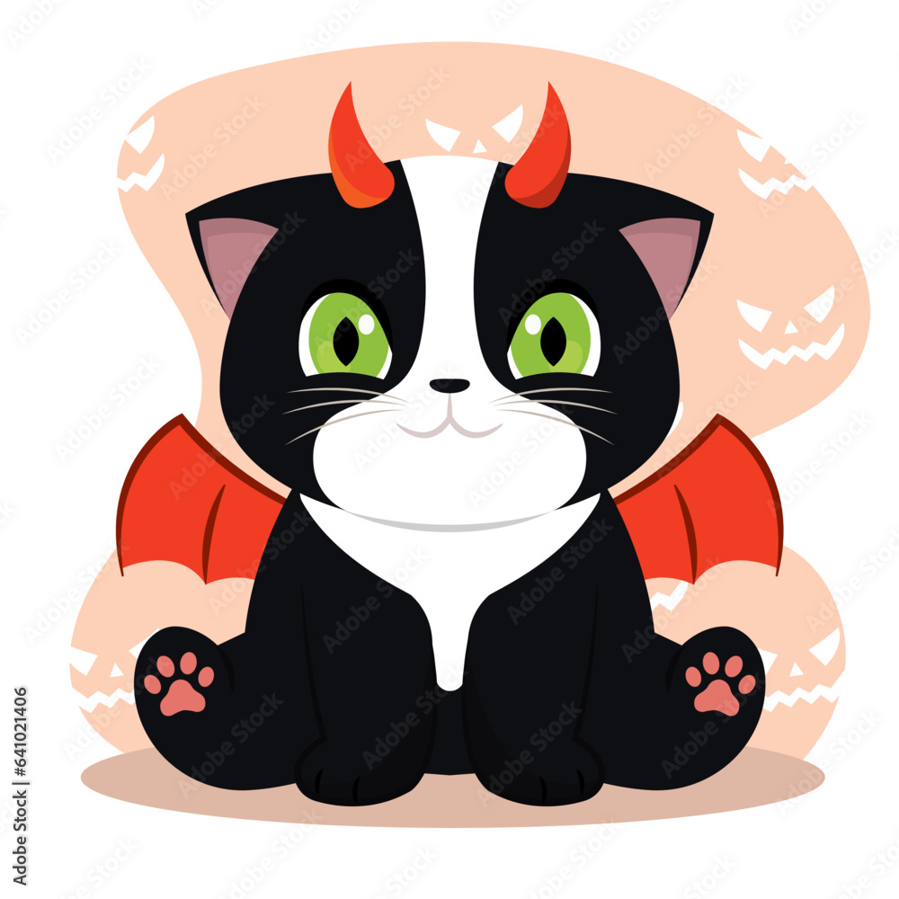 Isolated cute cat character with a demon costume Vector Isolated cute cat character with a demon costume Vector