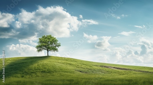 Beautiful Scenery Of A Single Tree On A Green Hill Wallpaper
