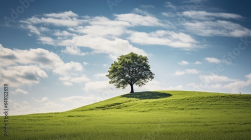 Beautiful Scenery Of A Single Tree On A Green Hill Wallpaper