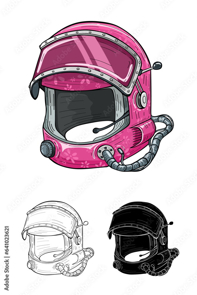 Fototapeta premium Astronaut helmet, pink color, isolated on white background