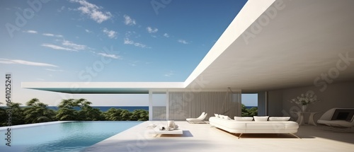 Luxury pool view house, hotel and resort by generative AI illustration. © MOMO