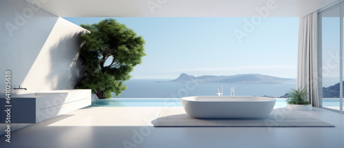 Building Exterior luxury bathroom pool view house, hotel and resort by generative AI illustration. photo