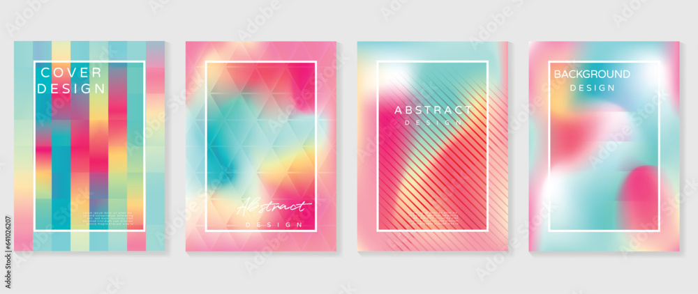 Idol lover posters set. Cute gradient holographic background vector with vibrant colors line layer, border. Y2k trendy wallpaper design for social media, cards, banner, flyer, brochure.