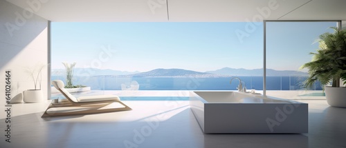 Building Exterior luxury bathroom pool view house, hotel and resort by generative AI illustration. © MOMO