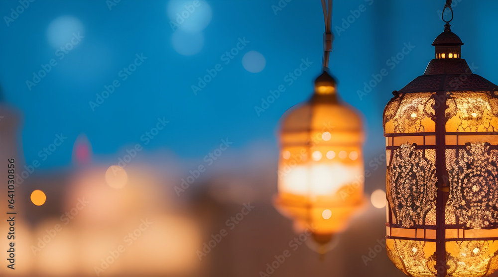traditional lantern with beautiful mosque 