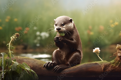 cute otter is eating Made with Generative AI